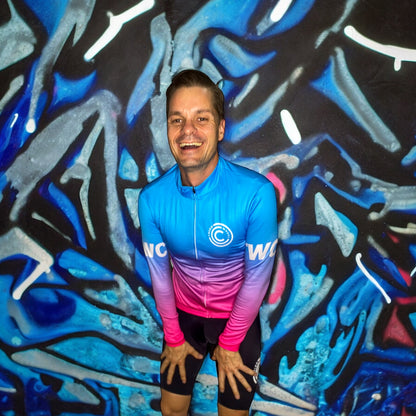 Blue and Pink Fade Long Sleeve Cycling Jersey