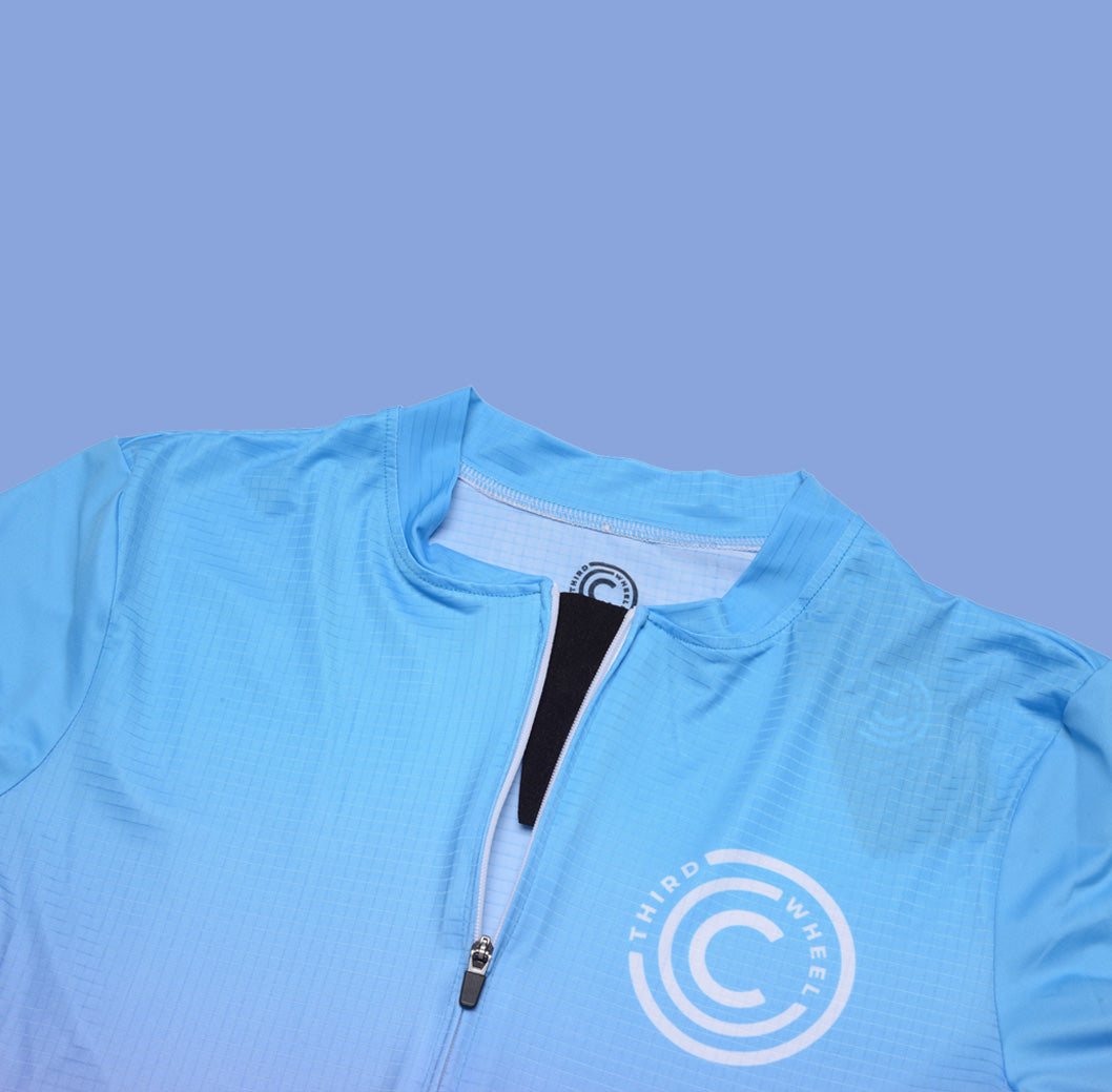 Blue and Pink Fade Long Sleeve Cycling Jersey