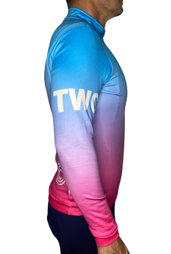 Blue and Pink Fade Long Sleeve Cycling Jersey