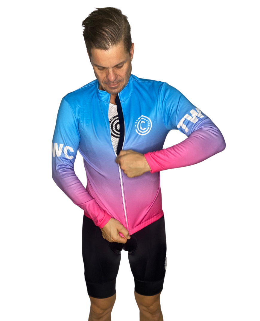 Blue and Pink Fade Long Sleeve Cycling Jersey