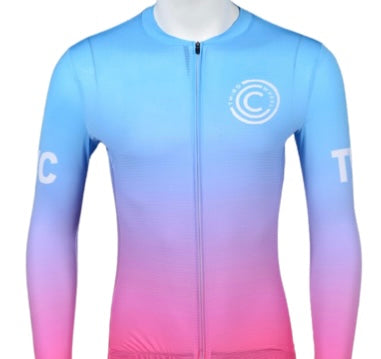Blue and Pink Fade Long Sleeve Cycling Jersey